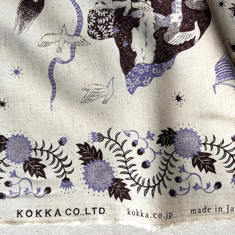 Kokka - Cotton Linen Sheeting - Sanae Sugimoto - Vacation - Periwinkle