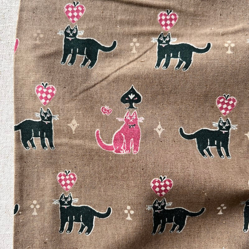 Kokka - Cotton Linen Sheeting - Sanae Sugimoto - Cats - Red