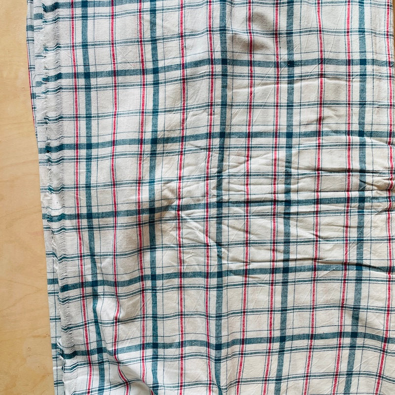 Khadi - Handwoven Indian Cotton - Stripes and Checks - Teal and Red on White