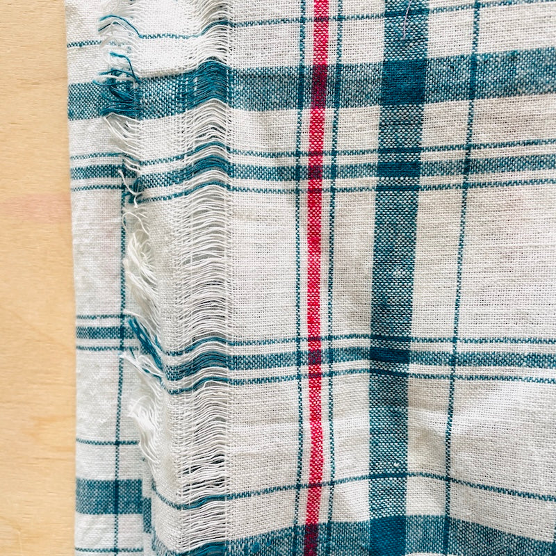 Khadi - Handwoven Indian Cotton - Stripes and Checks - Teal and Red on White