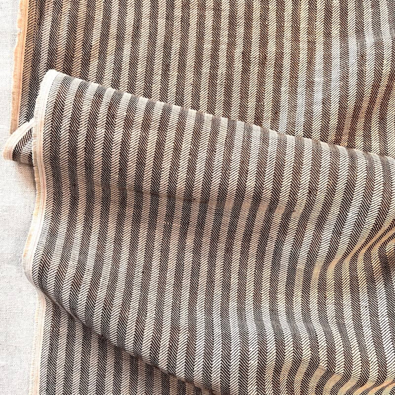 Deadstock - Herringbone Twill Linen - Yarn Dyed Stripe - Mocha