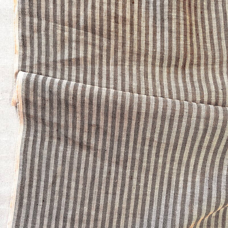 Deadstock - Herringbone Twill Linen - Yarn Dyed Stripe - Mocha