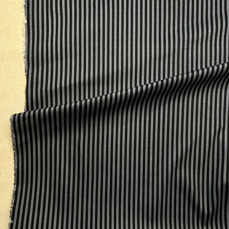 Deadstock - Printed Stripe Stretch Cotton - Black and Gray