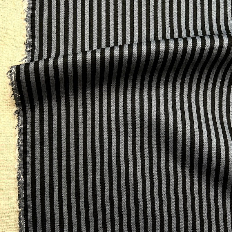 Deadstock - Printed Stripe Stretch Cotton - Black and Gray