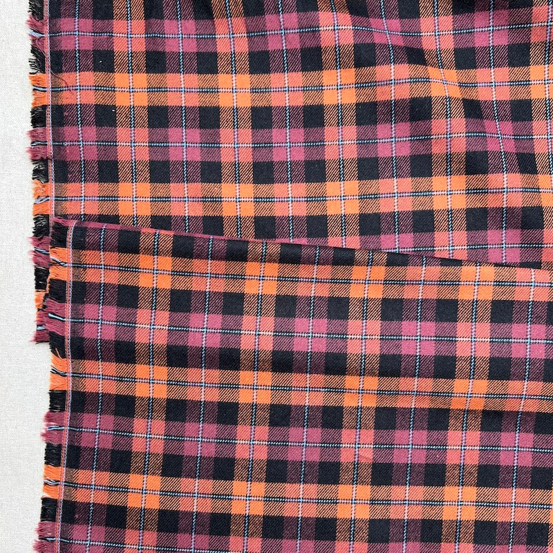 Deadstock - Cotton Brushed Twill - Plaid - Maroon and Pumpkin