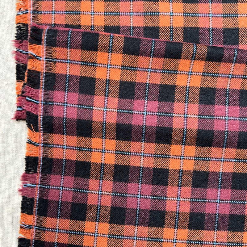 Deadstock - Cotton Brushed Twill - Plaid - Maroon and Pumpkin