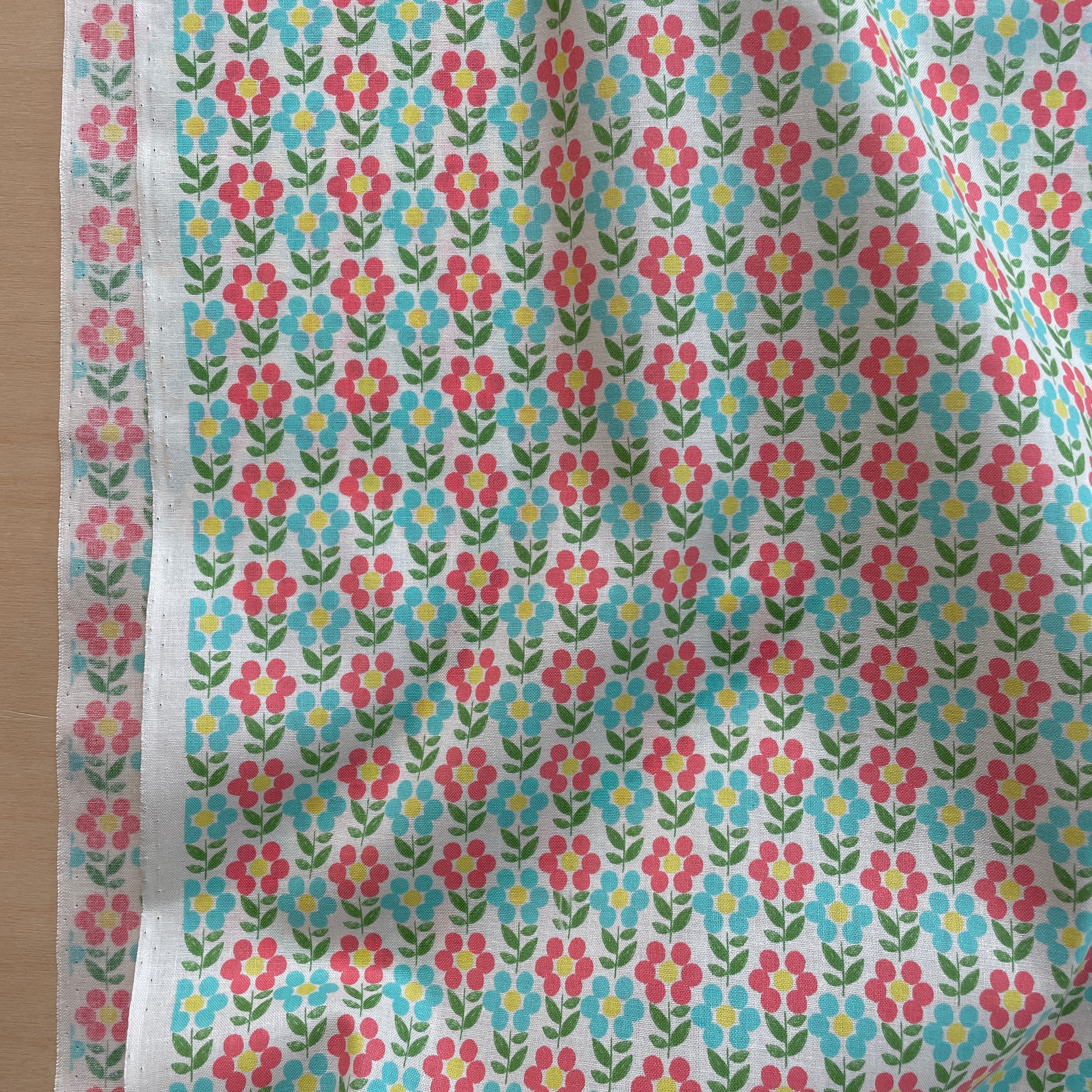 Sevenberry - Cotton Sheeting - Dot Flowers - Coral and Sky
