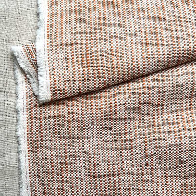 Deadstock - Heavy Weight Linen - Yarn Dyed - Tangerine and Cream