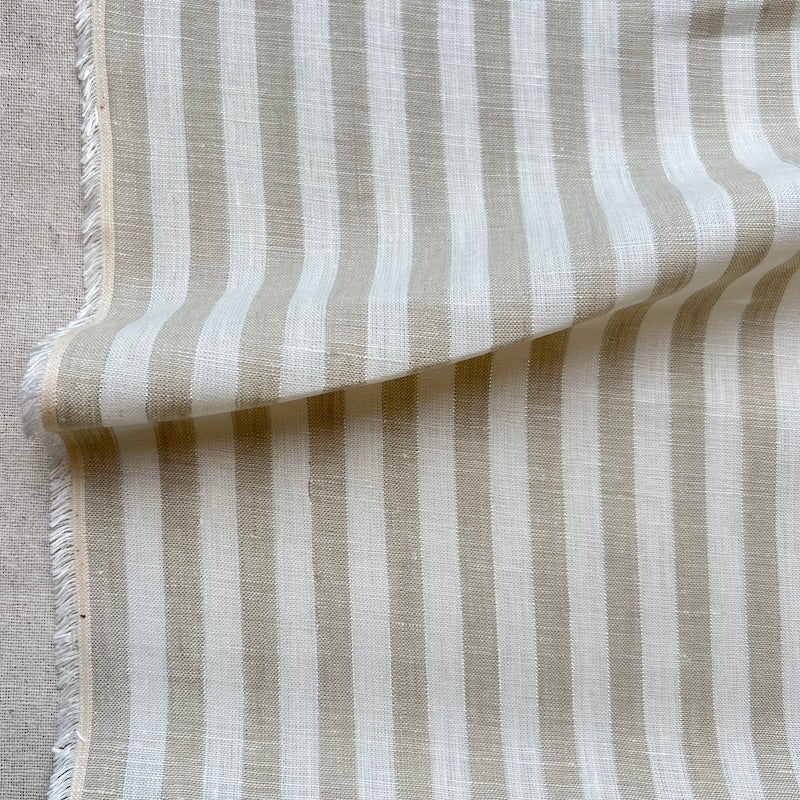 Deadstock - Yarn Dyed Stripe Linen - Silver Metallic - Taupe and Cream