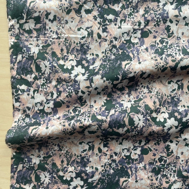 Hokkoh - Cotton Lawn - Watercolor Floral - Dark Olive and Peach | Bolt  Fabric Boutique