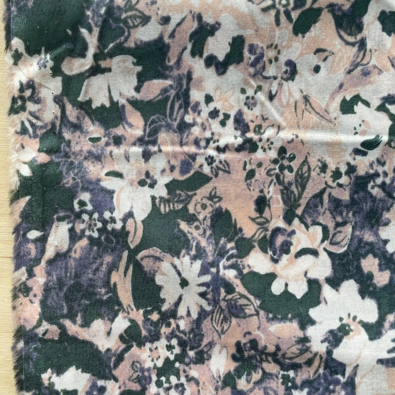 Hokkoh - Cotton Lawn - Watercolor Floral - Dark Olive and Peach
