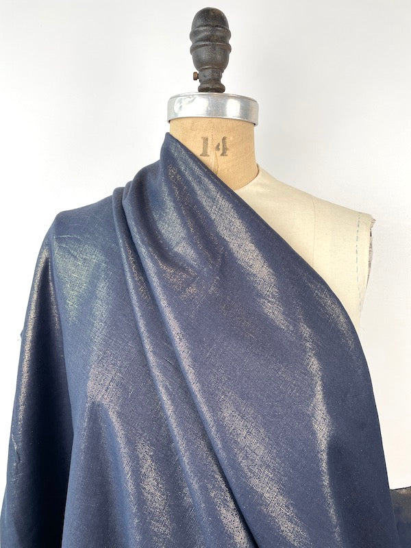 Lino Textil - Metallic Linen - Gold on Indigo