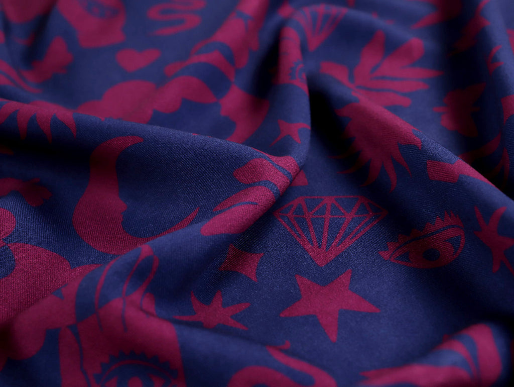 Fabric Godmother - Viscose Twill - Rune - Burgundy and Navy