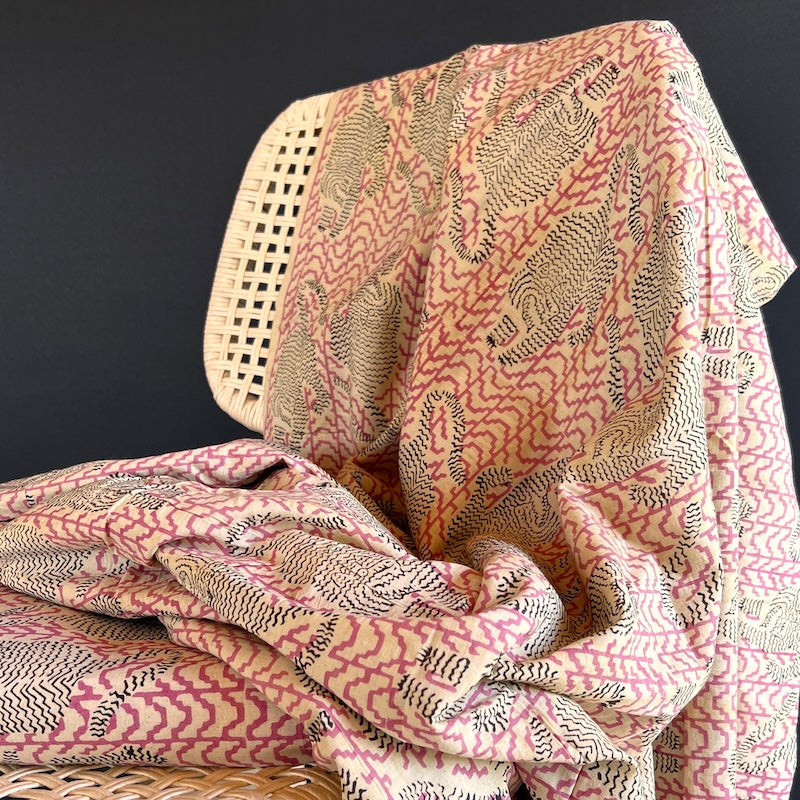 Bagru Hand Block Print - Tigers - Pink Pattern