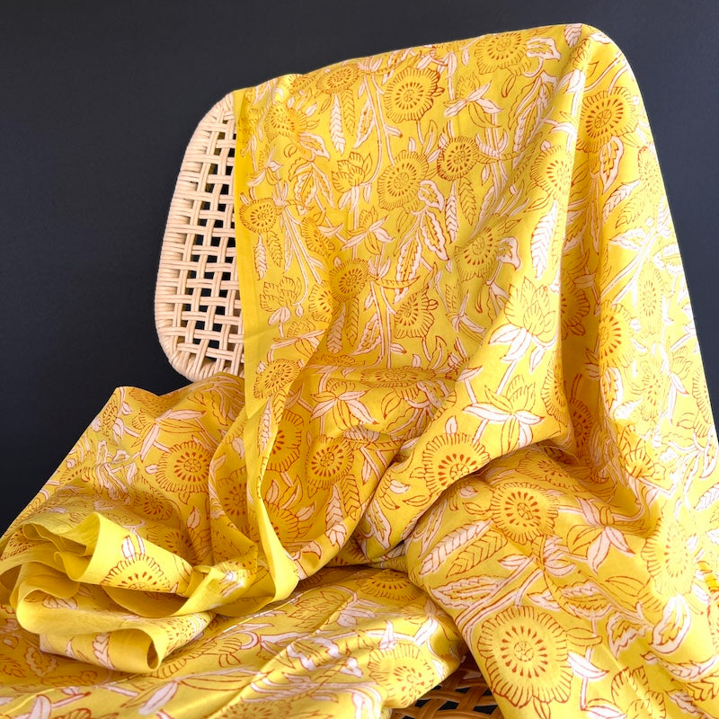 Hand Block Print - Discharge Print - Yellow Floral