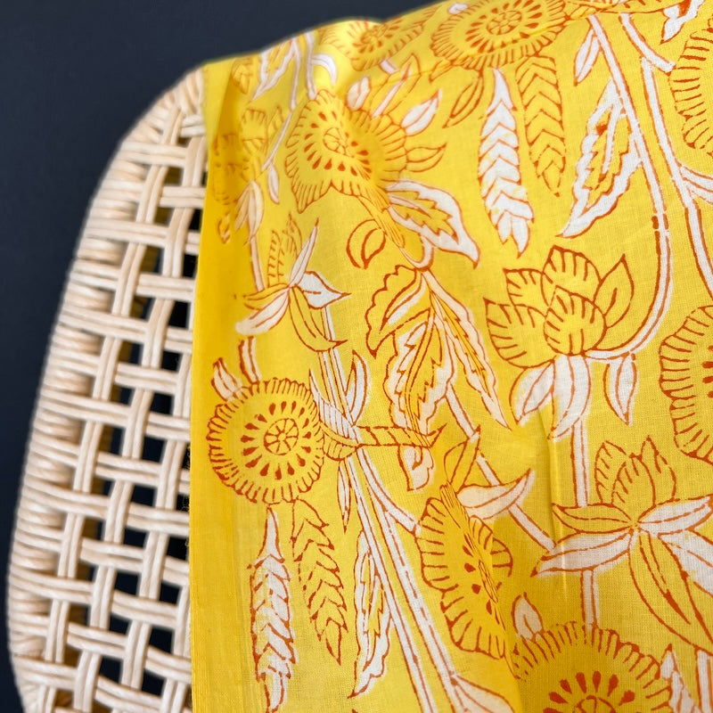 Hand Block Print - Discharge Print - Yellow Floral