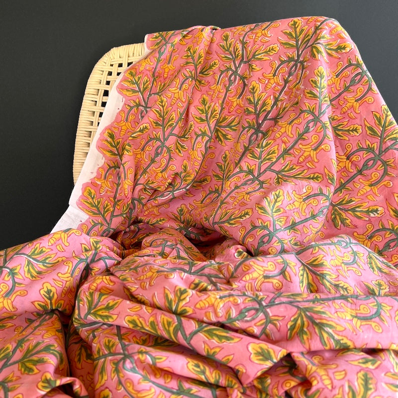 Jaipuri Hand Block Print - Pink Creeper Vines
