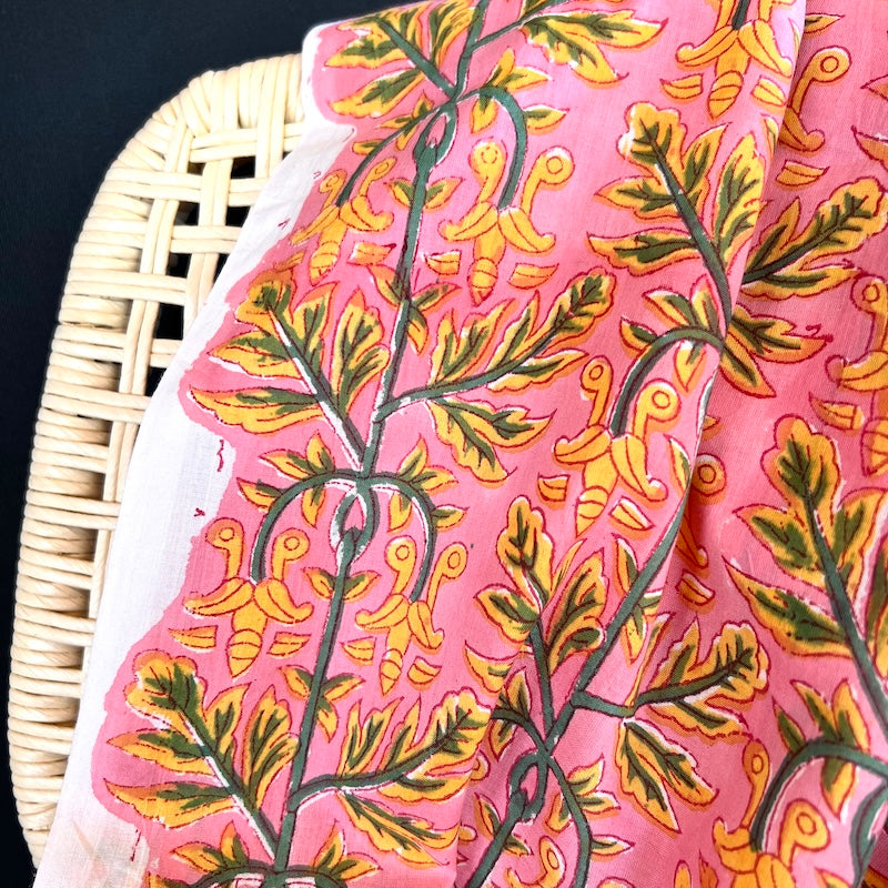 Jaipuri Hand Block Print - Pink Creeper Vines
