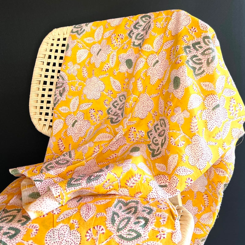Jaipuri Hand Block Print - Yellow Floral