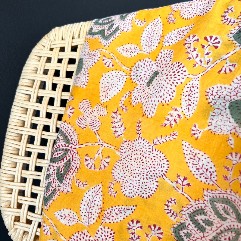 Jaipuri Hand Block Print - Yellow Floral