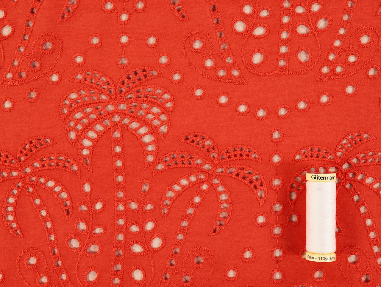 Fabric Godmother - Cotton Broderie Anglaise - Palm Trees - Orange