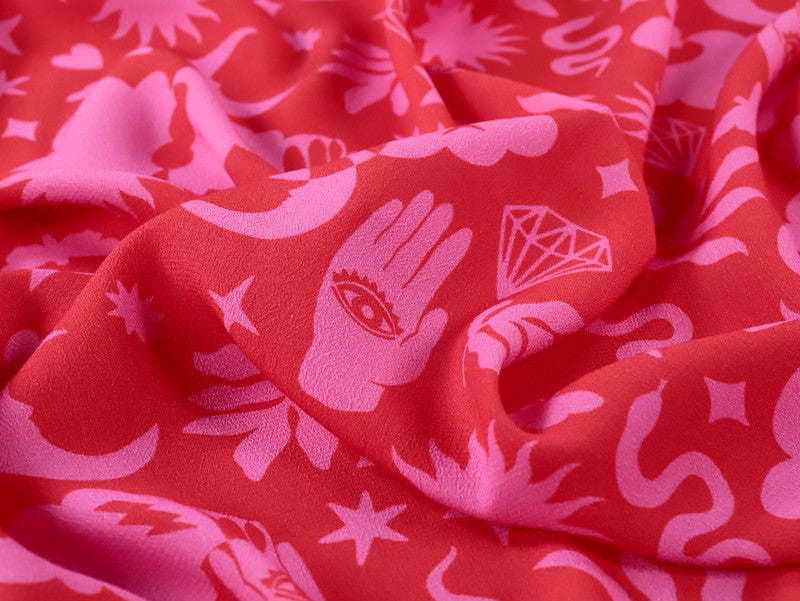 Fabric Godmother - Viscose Crepe - Rune - Pink and Red