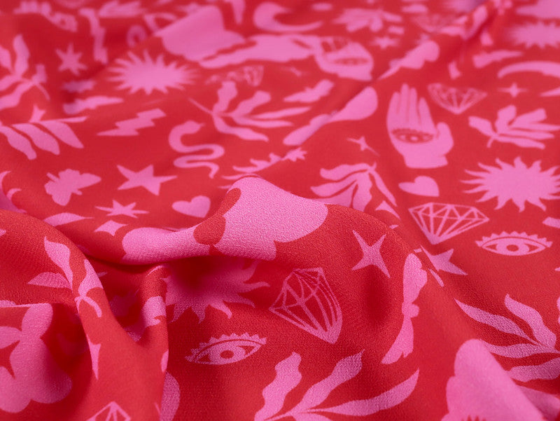 Fabric Godmother - Viscose Crepe - Rune - Pink and Red
