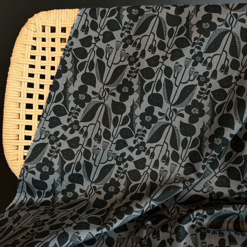 Kokka - Cotton/Linen Lightweight Canvas - Scandi Botanical - Grey and Black