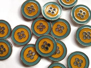 Textile Garden - Metal Buttons - Silver Rim - Green and Mustard - Various Sizes