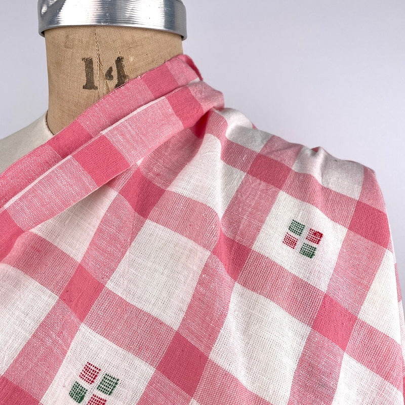 Khadi Handwoven Cotton - Yarn Dyed Check - Pink with Floats Fabric