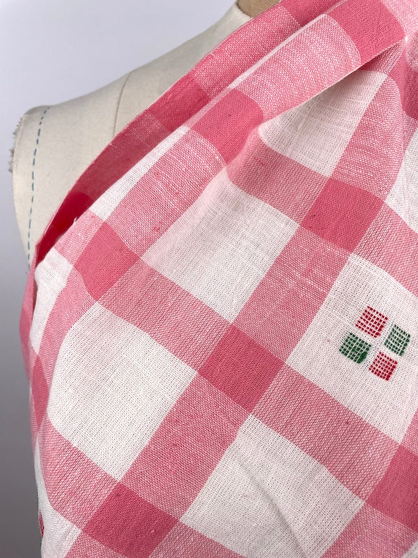 Khadi Handwoven Cotton - Yarn Dyed Check - Pink with Floats