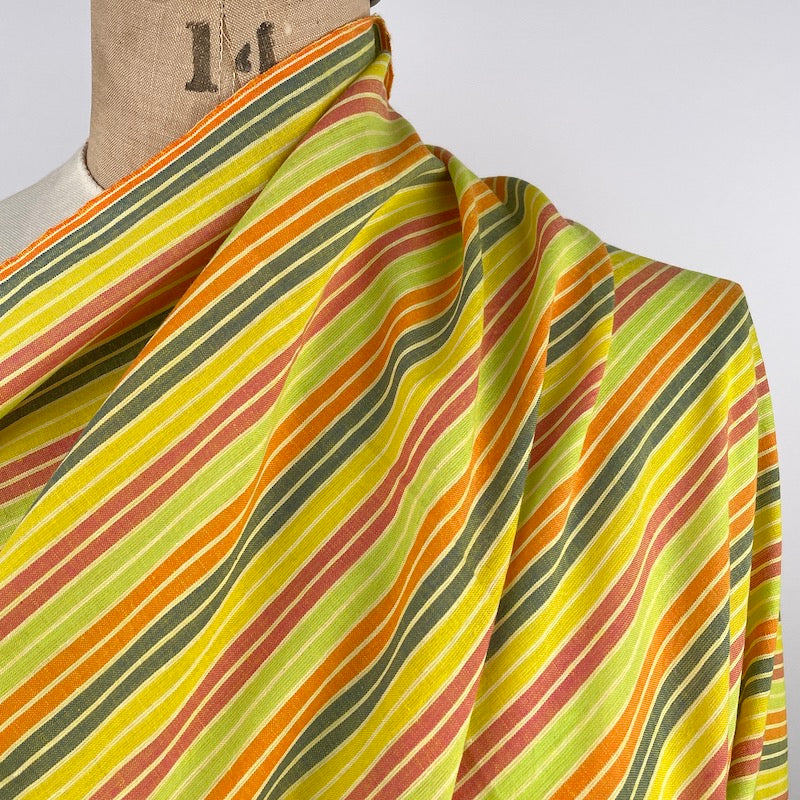 Khadi Handwoven Cotton - Yarn Dyed Stripe - Citrus Rainbow fabric