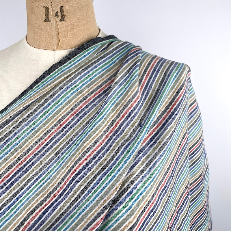 Khadi Handwoven Cotton - Yarn Dyed Stripe - Blue and Green fabric