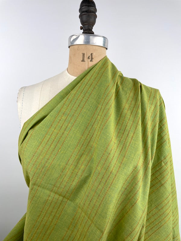 Khadi Handwoven Cotton - Yarn Dyed Stripe - Pea Green