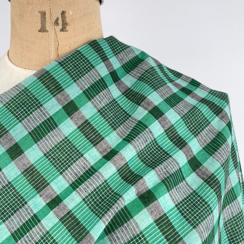 Khadi Handwoven Cotton - Yarn Dyed Check - Green Fabric