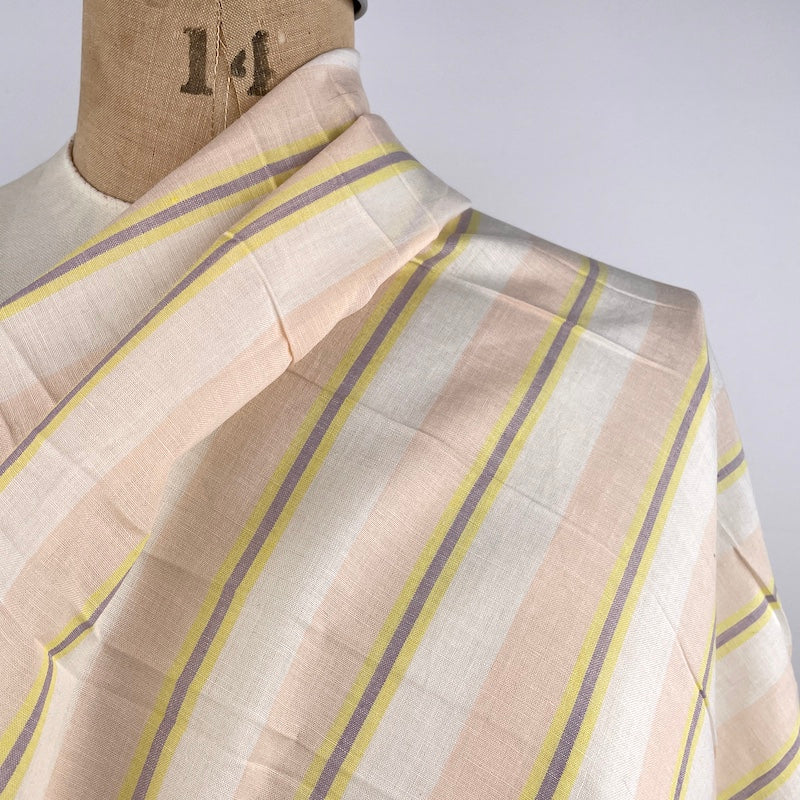 Khadi Handwoven Cotton - Yarn Dyed Stripe - Peach Cream fabric