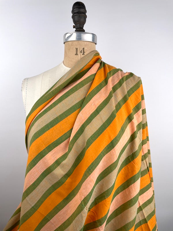Khadi Handwoven Cotton - Yarn Dyed Stripe - Orange and Green