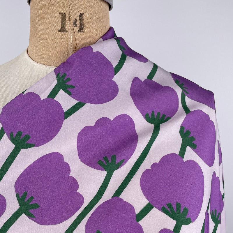 Nerida Hansen - Lenzing Tencel Linen - Poppies - Lilac Fabric