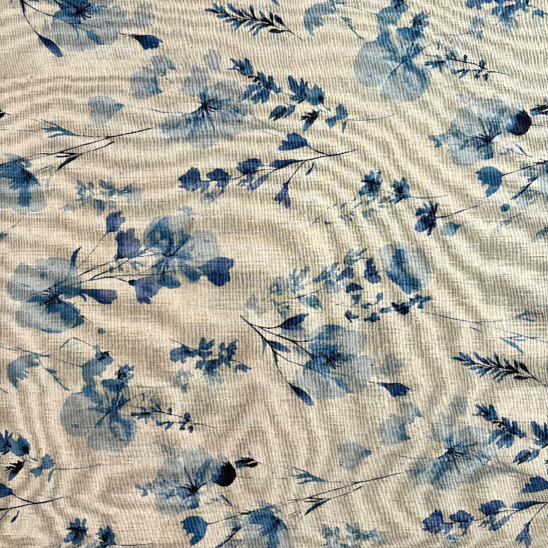 Kokka - Cotton/Linen Sheeting - Ivory & Blue Watercolor Floral