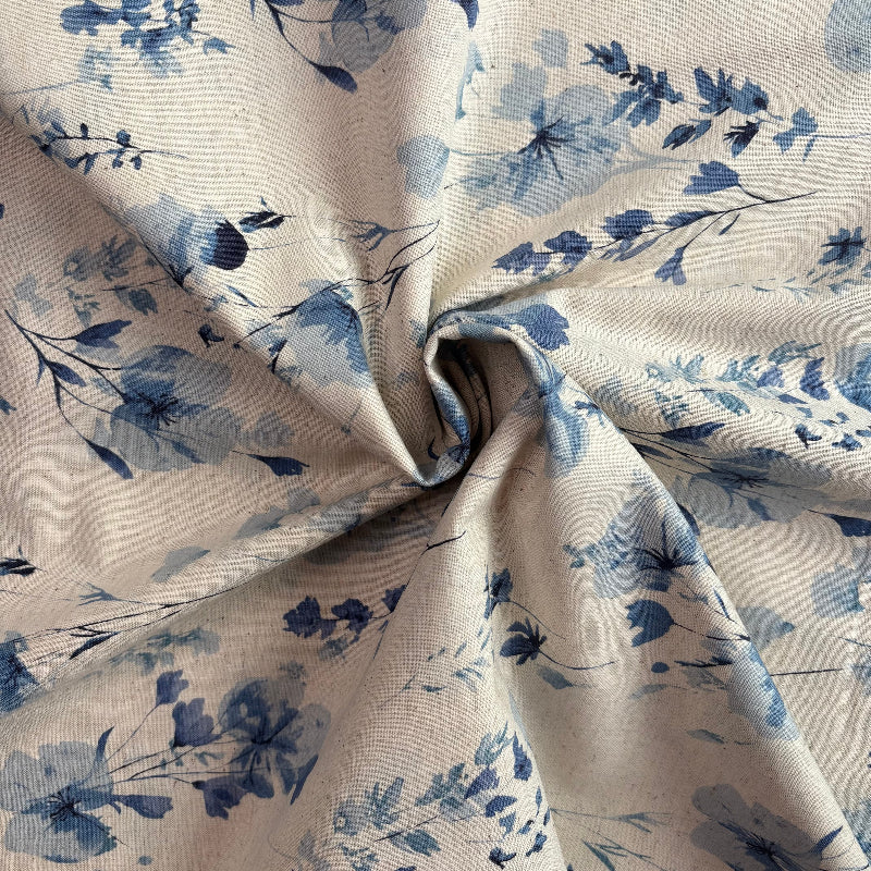 Kokka - Cotton/Linen Sheeting - Ivory & Blue Watercolor Floral