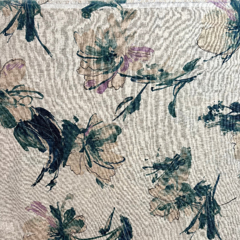 Hokkoh - Cotton Sheeting - Ivory & Emerald Gestural Floral
