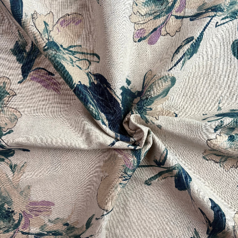 Hokkoh - Cotton Sheeting - Ivory & Emerald Gestural Floral