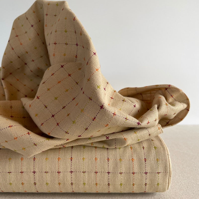 Diamond Textiles - Primitive Rustic Woven - Parchment with Pickle and Plum Stitching