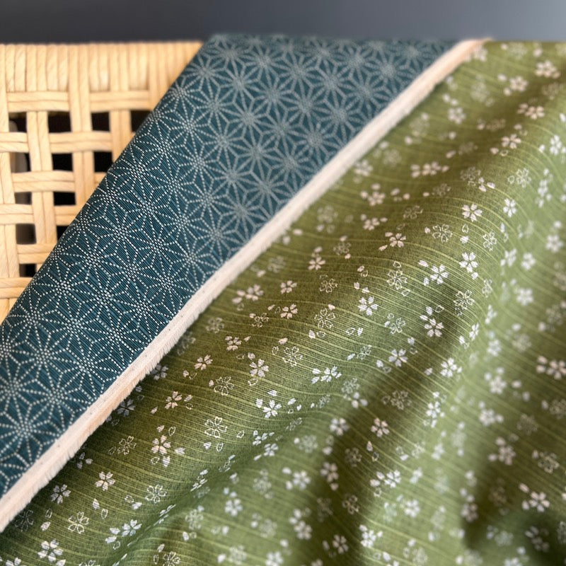 Sevenberry - Cotton Dobby - Double Sided - Blossom/Asanoha - Fern/Forest