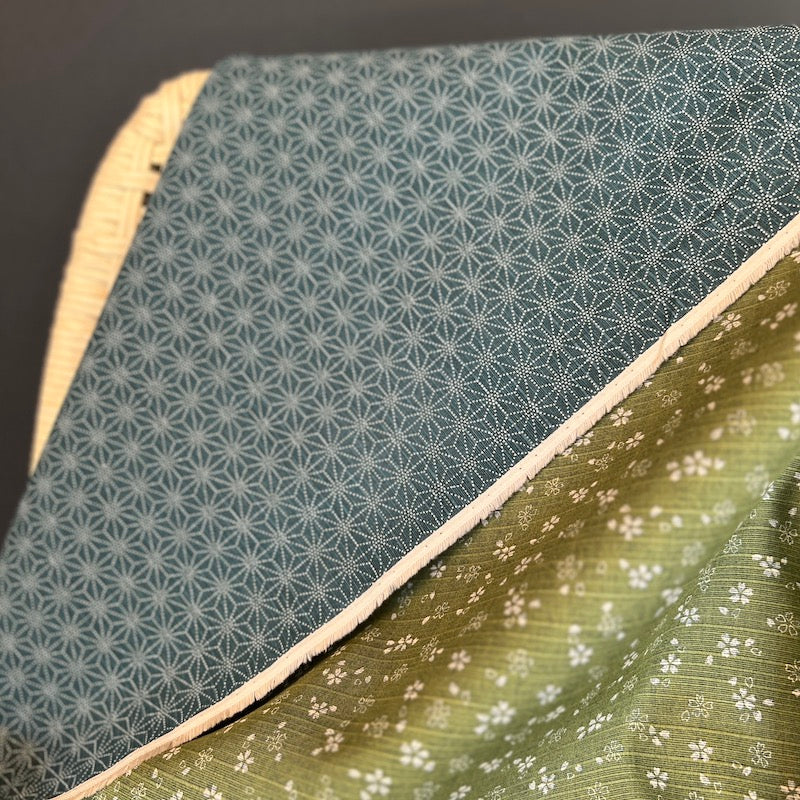 Sevenberry - Cotton Dobby - Double Sided - Blossom/Asanoha - Fern/Forest