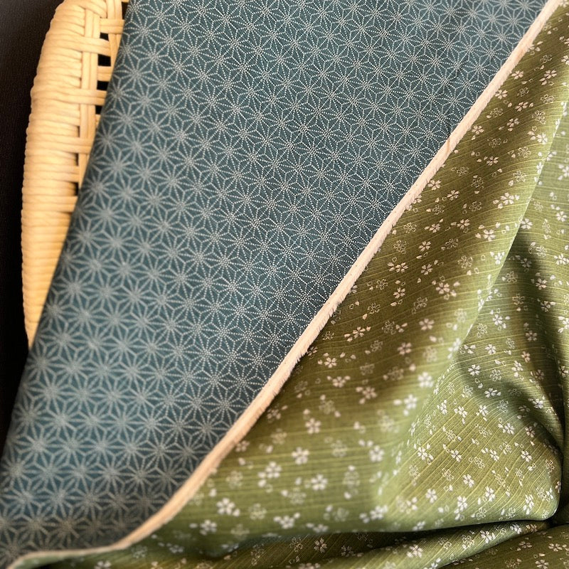 Sevenberry - Cotton Dobby - Double Sided - Blossom/Asanoha - Fern/Forest