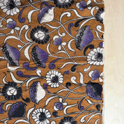 Kalamkari Hand Block Print - Cotton - Lotus Pods - Lavender and Caramel