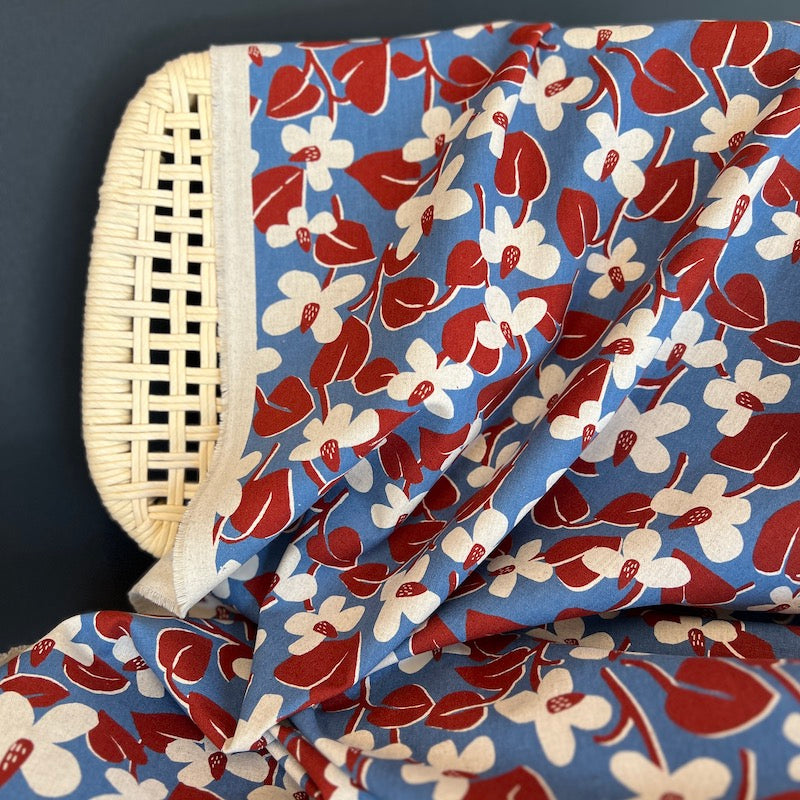 Sevenberry - Cotton/Linen Lightweight Canvas - Coneflowers on Blue