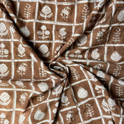 Bagh Hand Block Print - Cotton - Floral Grid - Coffee