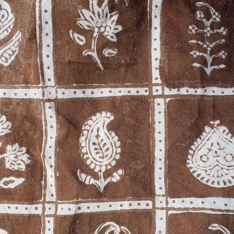 Bagh Hand Block Print - Cotton - Floral Grid - Coffee
